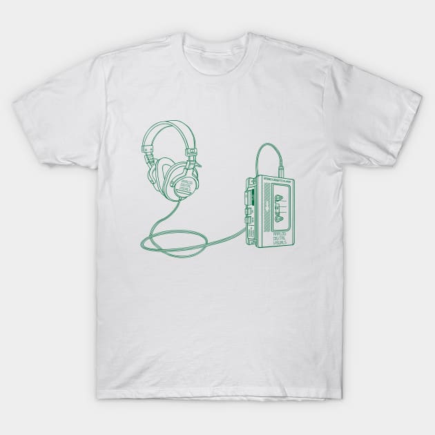 Portable Tape Player (Cadmium Green Lines) Analog / Music T-Shirt by Analog Digital Visuals